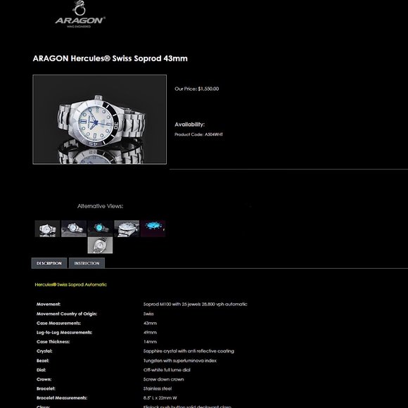 ARAGON Tungston Bezel Swiss Automatic Watch Sapphire Crystal Full Lume 43mm A504 - Picture 12 of 16